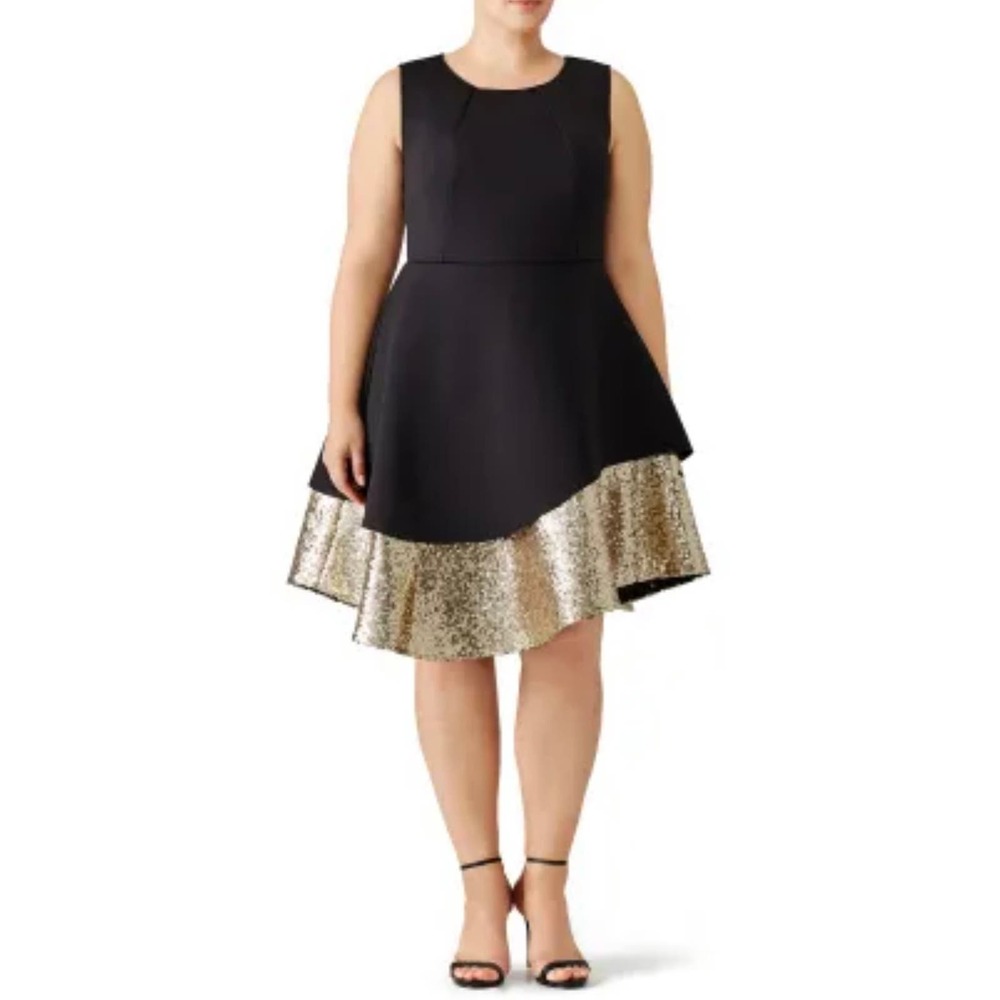 Eloquii plus size black & Gold Sequin Pique Dress sleeveless back zipper size 26